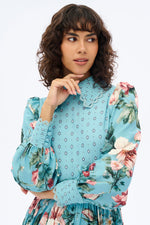 Elegant Floral Maxi Dress with Shirt Collar - By Baano