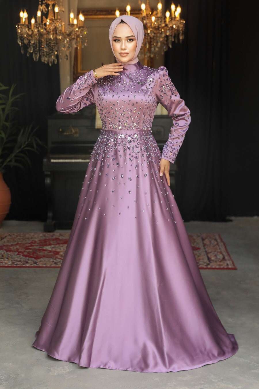 Long Maxi Dress Styled as an Islamic cloth, it gracefully accommodates Hijab - Lavender - Glamourous Grace