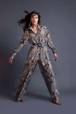 Ella Leather Piped Leopard Print Jumpsuit - Modest Rompers - By Baano