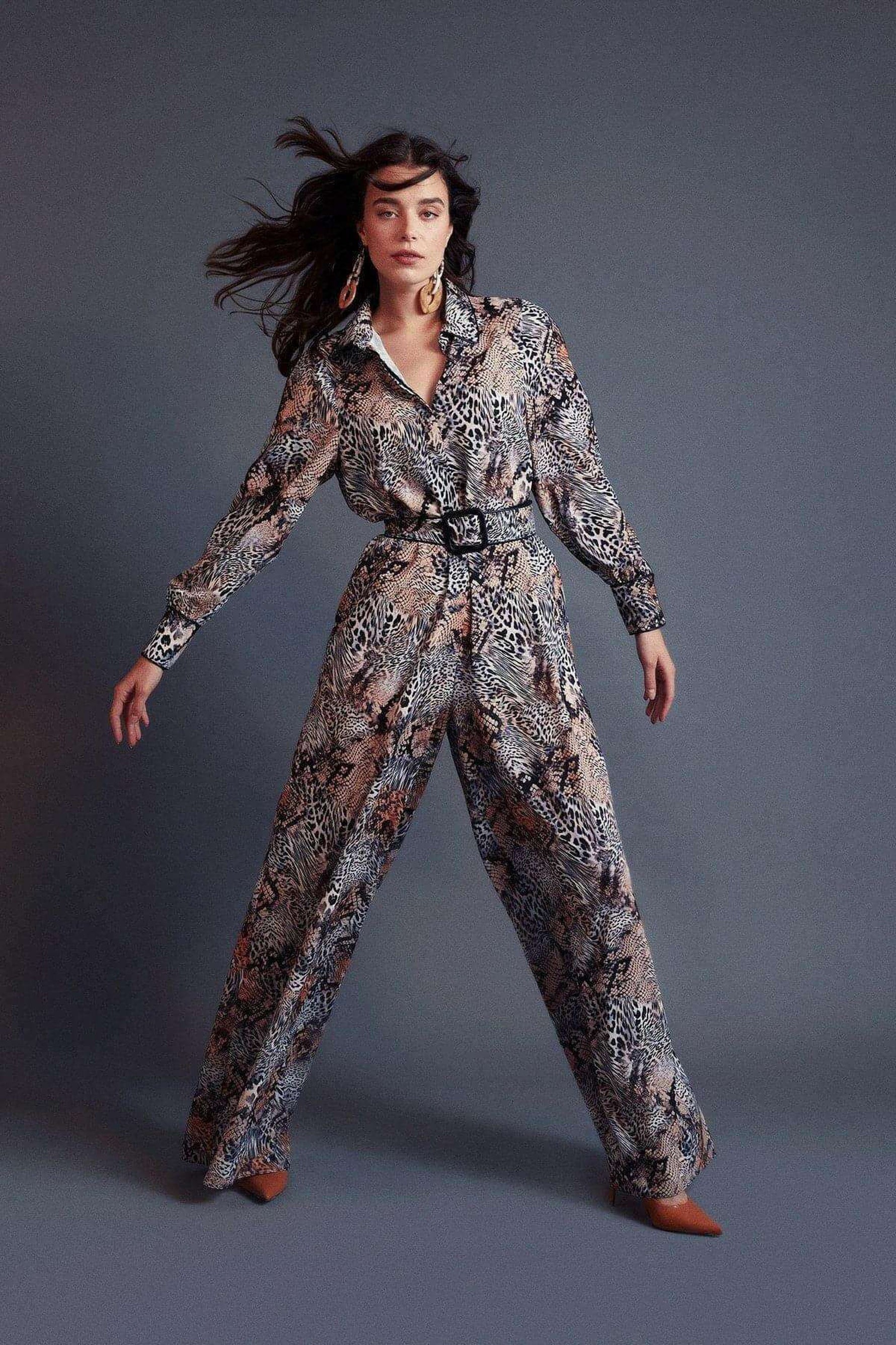 Ella Leather Piped Leopard Print Jumpsuit - Modest Rompers - By Baano