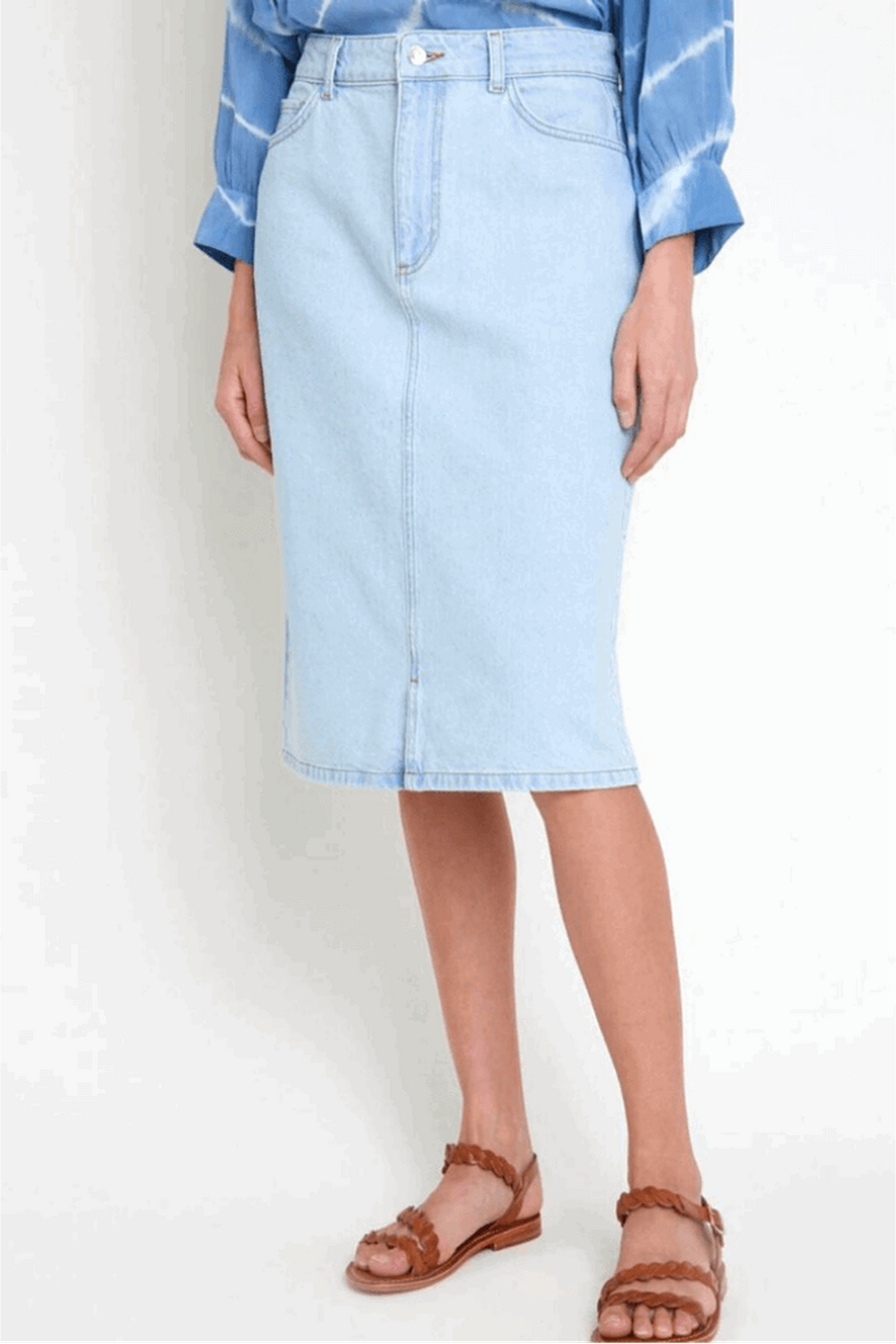 Lisa Blue Denim Skirt - Perfect Knee Length Modest and Chic - By Baano
