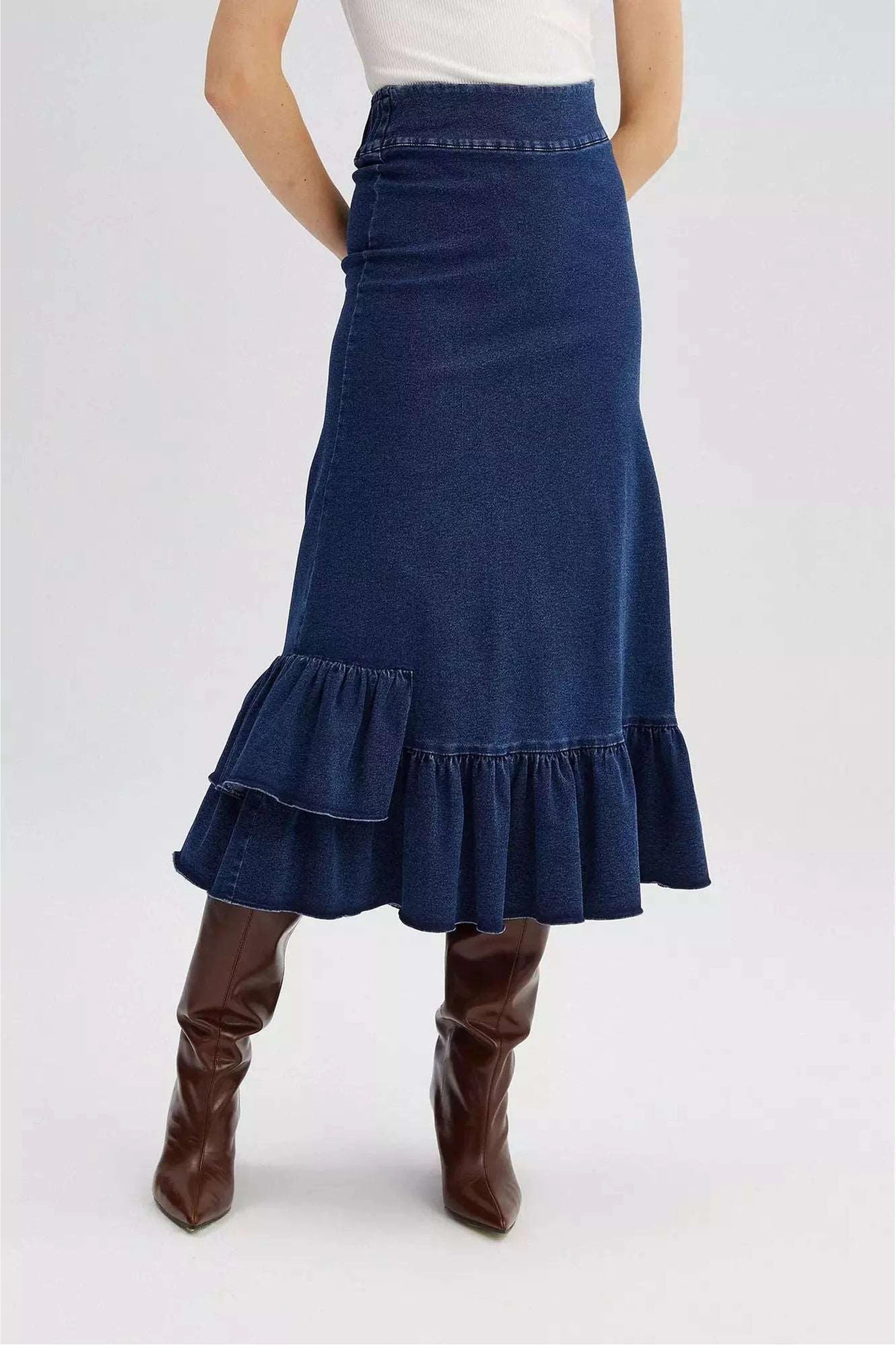 Denim Skirt with Side Details - By Baano