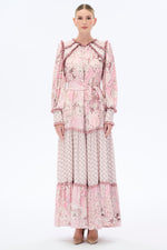 Rose Pink Modest Maxi Dress with Frill Accents - By Baano
