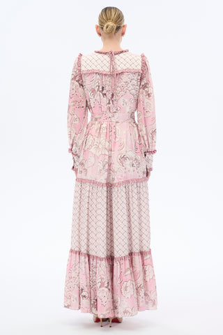 Rose Pink Modest Maxi Dress with Frill Accents - By Baano