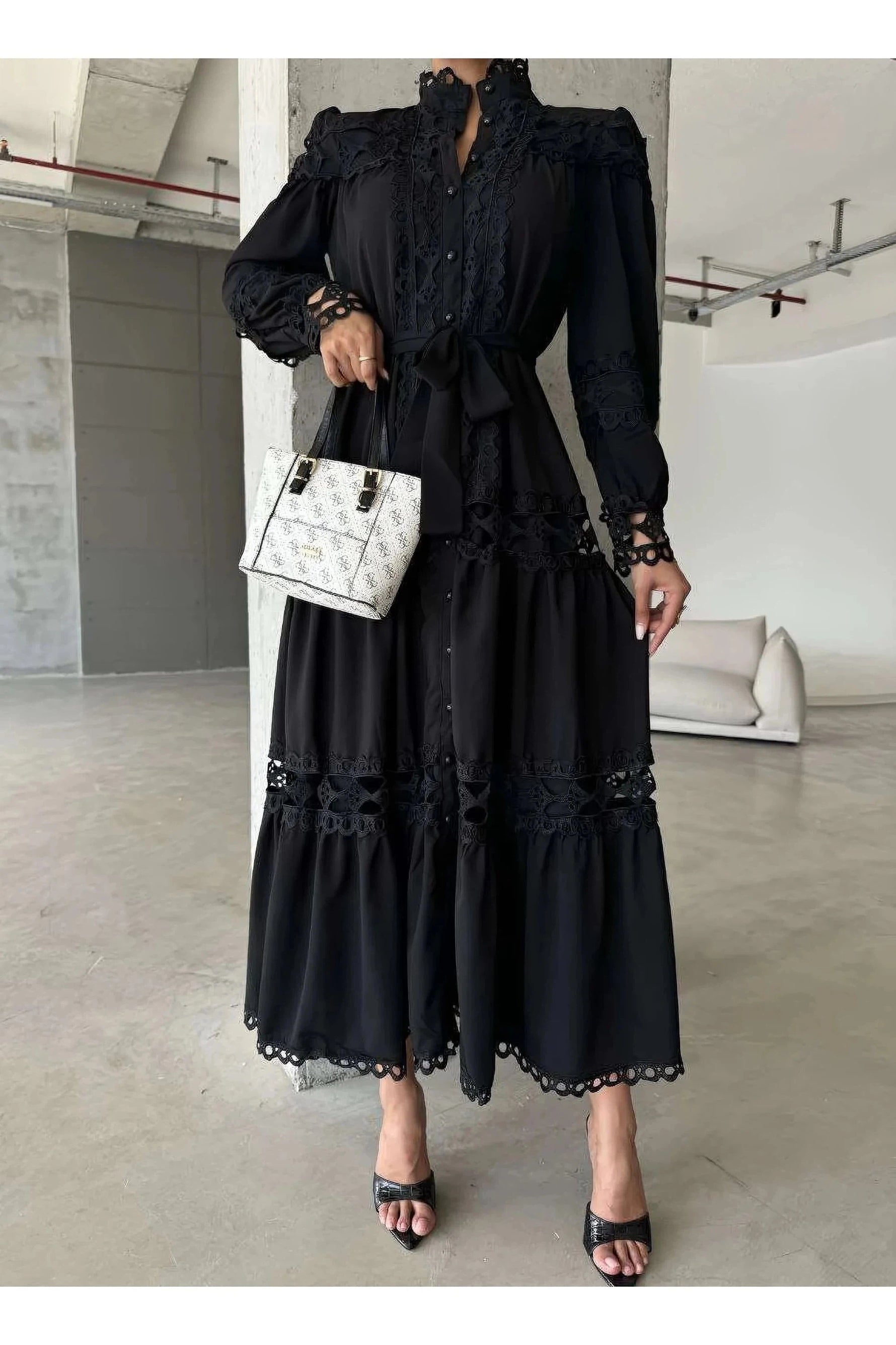 Amina Lace Design Maxi Dress - Summer is Calling - Beautiful Temple Dress - By Baano