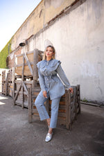 Talia Women Peter Pan Cloar Denim Shirt and Pants Set - Glamourous Grace