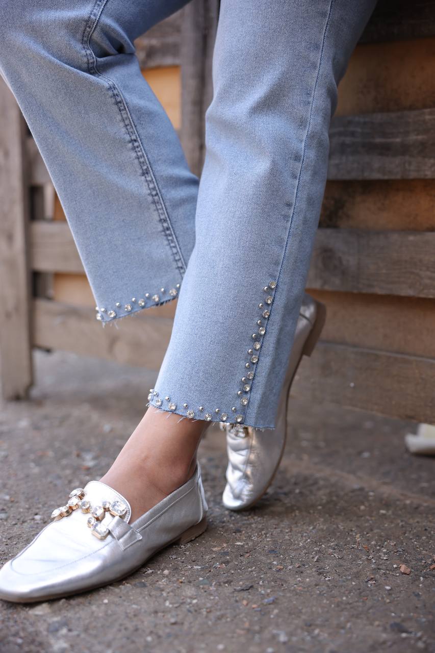 Talia Women Peter Pan Cloar Denim Shirt and Pants Set - Glamourous Grace