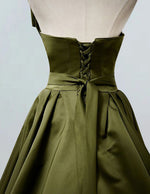 Oliva green strapless pleated long satin prom dress ball gown bridesmaid dress bridal party gown