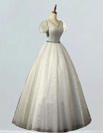 Plus Size Silver Gray Sparkle Tulle Evening Gown V-Neck Prom Bridesmaid Dress