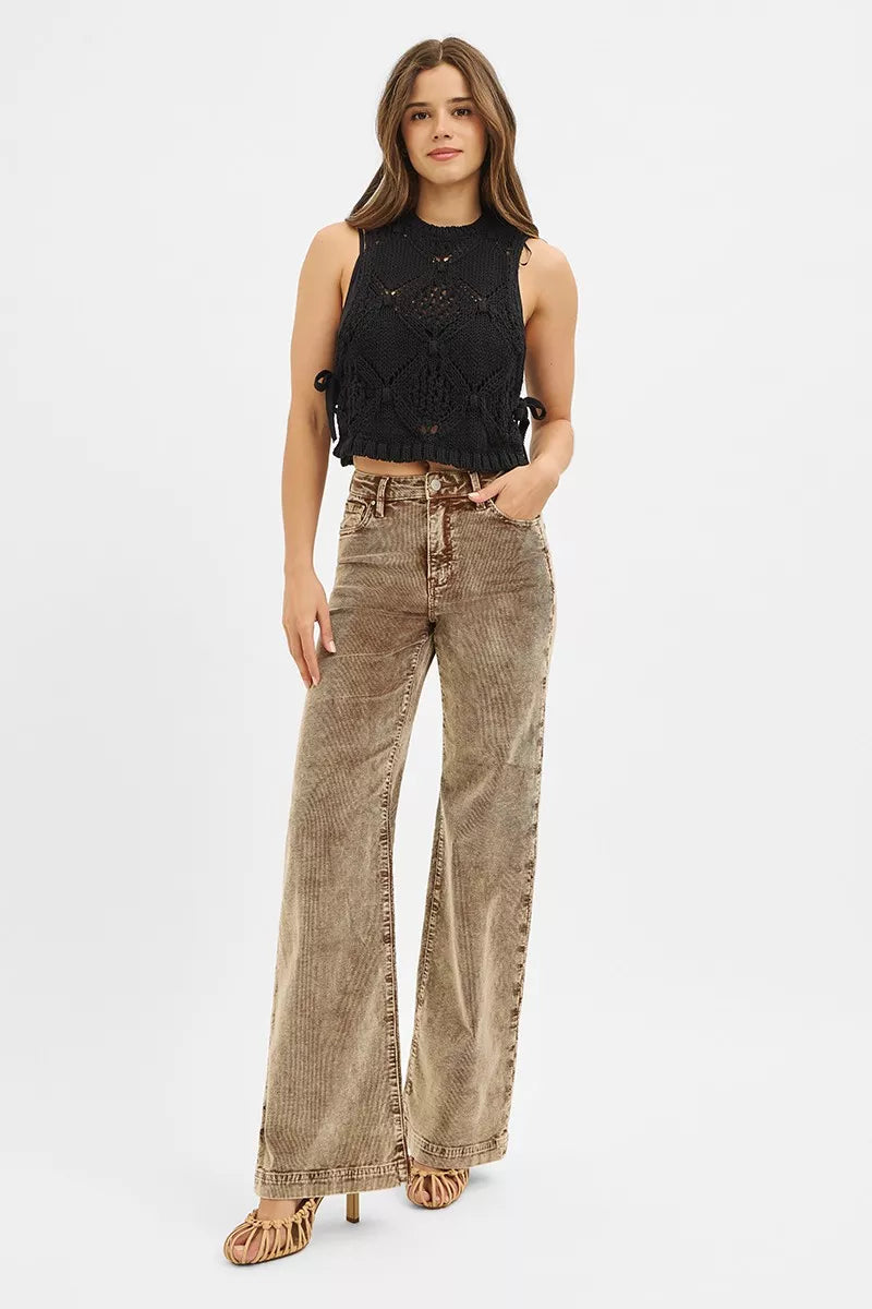 Risen High Rise Wide Leg Corduroy Jeans For Comfort