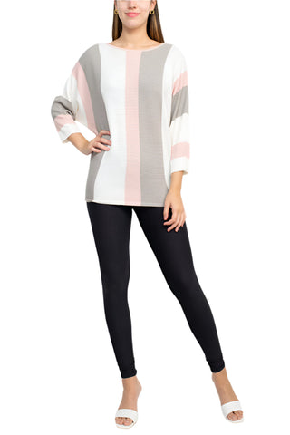 Cyrus Boat Neck 3/4 Sleeve Multi Color Knit Sweater - By Baano