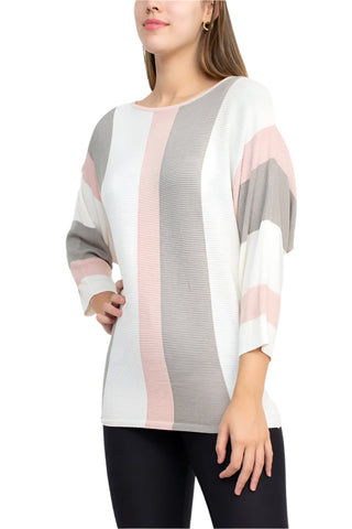 Cyrus Boat Neck 3/4 Sleeve Multi Color Knit Sweater - By Baano