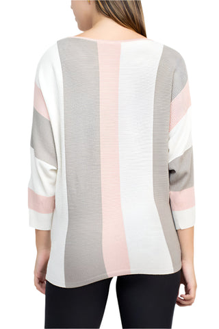 Cyrus Boat Neck 3/4 Sleeve Multi Color Knit Sweater - By Baano