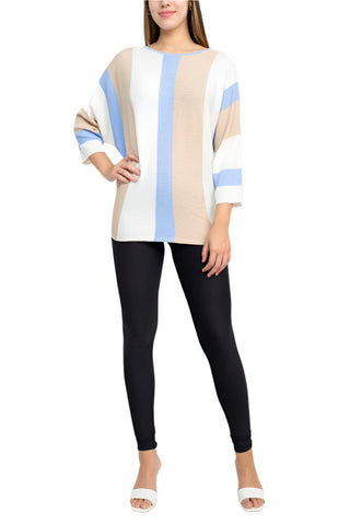 Cyrus Boat Neck 3/4 Sleeve Multi Color Knit Sweater - By Baano