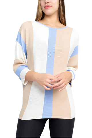 Cyrus Boat Neck 3/4 Sleeve Multi Color Knit Sweater - By Baano