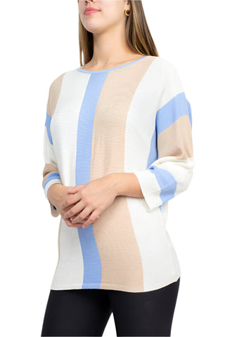 Cyrus Boat Neck 3/4 Sleeve Multi Color Knit Sweater - By Baano