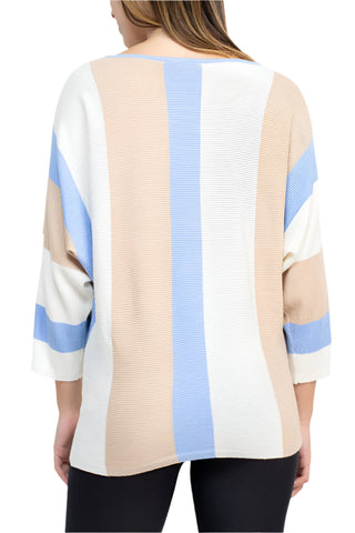 Cyrus Boat Neck 3/4 Sleeve Multi Color Knit Sweater - By Baano