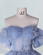 Blue sweetheart beaded lace ball gown ruffle sleeveless bridal prom dress evening party gown