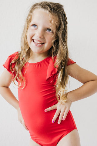 Red S/S Flutter Sleeve Leotard - By Baano