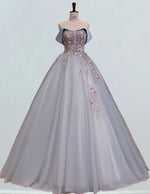 Women's Blue Lace Applique Off-Shoulder Prom Ball Gown | Elegant Evening Dress