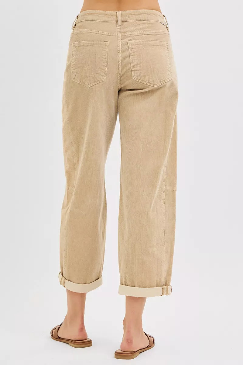 Risen High Rise Crop Barrel Corduroy Pants For Women