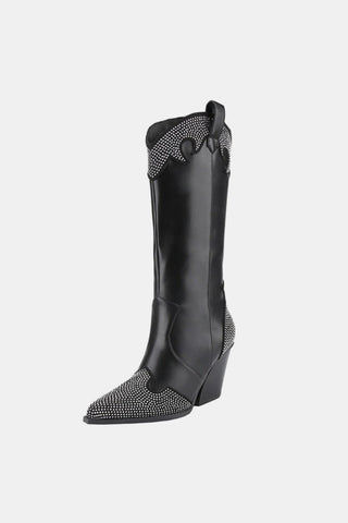 Weeboo Chunky Heel Rhinestone Decor Western Boots - By Baano