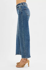 Risen High Rise Crop Wide Leg Jeans With Cropped Step Hem