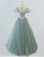 Mint Green Tulle Prom Dress Cap Sleeve Floor-Length Evening Gown