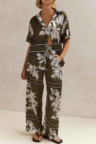 Printed Button Up Shirt and Pants Set - By Baano