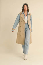MABLE Layered Look Trench Coat With Denim Jacket - By Baano