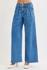 RISEN Plus Size Mid Rise Wide Leg Jeans With Pleated Detail For Flattering All Day Comfort Full Size