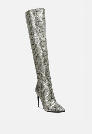 Catalina Snake Print Stiletto Knee Boots