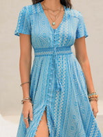 Printed Button Down Short Sleeve Maxi Dress - By Baano