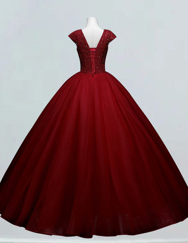 Burgundy V neck Prom Dress Long Floor length Deep V Ball Gown Beads Prom Party Dress Custom Made Wedding Dress