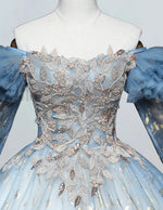 Tulle Long Sleeve Bridal Ball Gown Off the shoulder Princess Prom Dress Lace Applique Party Dress Long A line Formal Party Gown