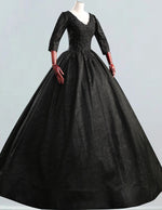 Elegant Black Satin Quinceanera Dress V-Neck Lace Applique Ball Gown
