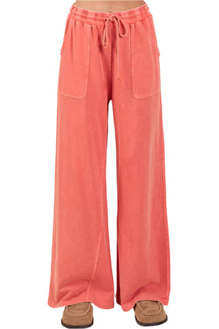 Size Large Orange Mineral Wash French Terry Drawstring Wide Leg Pants