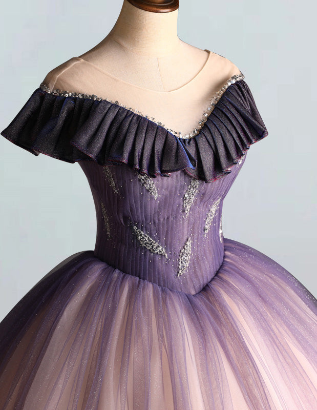 Girls' A-Line Tulle Ball Gown | Beaded Prom & Quinceanera Dress - Scoop Neck