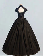 Black high collar beading lace applique wedding ball gown bridal prom dress