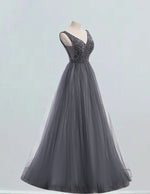 Women's Elegant V-Neck Tulle Prom Dress | Rhinestone Beaded Ball Gown