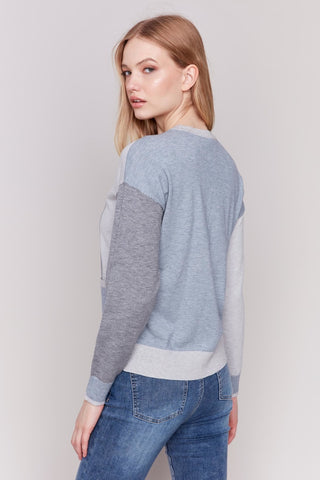 Grey Color Block Sweater - By Baano
