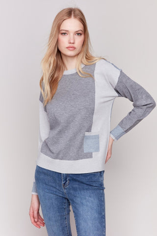 Grey Color Block Sweater - By Baano