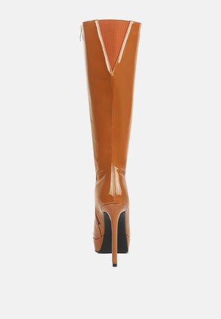 Chatton Patent Stiletto High Heeled Calf Boots