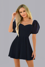Chloe Puff Sleeve Mini Dress - Navy - FINAL SALE Lady Black Tie