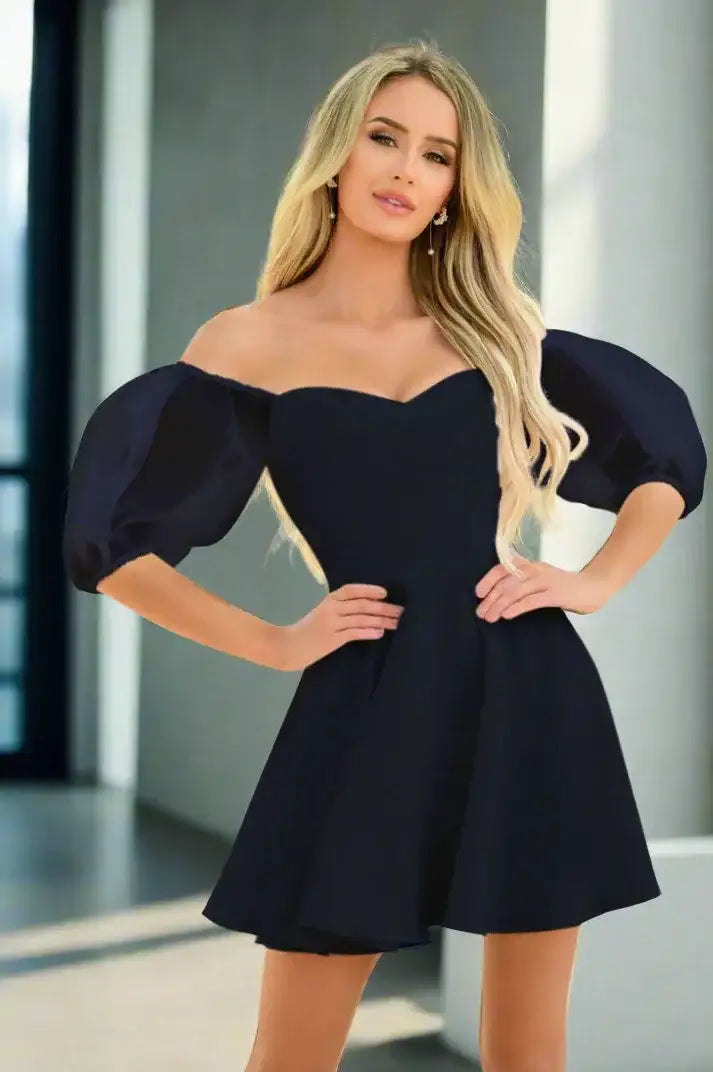 Chloe Puff Sleeve Mini Dress - Navy - FINAL SALE