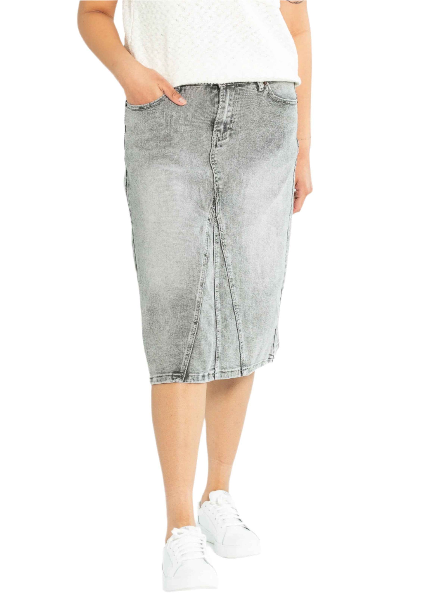 Claire A-line Denim Midi Skirt