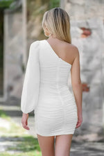 Size XS, Clara One Sleeve Mini Dress -  White - FINAL SALE