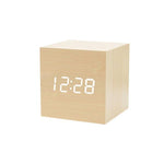Clocks LED Wooden Alarm Clock Watch Wooden Wood Clock New Version LED Alarm Digital Desk Clock Adjustable Brightness, Alarm Time, Displays Time Date Temperature  Table Voice Control Digital Wood Electronic Desktop Table Stevvex