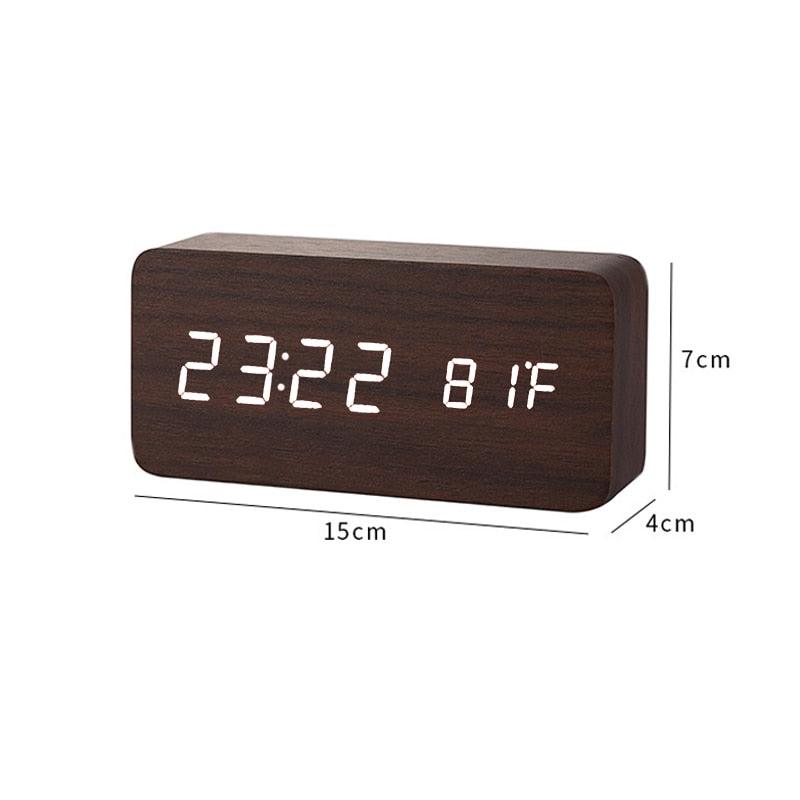 Clocks LED Wooden Alarm Clock Watch Wooden Wood Clock New Version LED Alarm Digital Desk Clock Adjustable Brightness, Alarm Time, Displays Time Date Temperature  Table Voice Control Digital Wood Electronic Desktop Table Stevvex