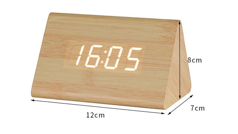 Clocks LED Wooden Alarm Clock Watch Wooden Wood Clock New Version LED Alarm Digital Desk Clock Adjustable Brightness, Alarm Time, Displays Time Date Temperature  Table Voice Control Digital Wood Electronic Desktop Table Stevvex
